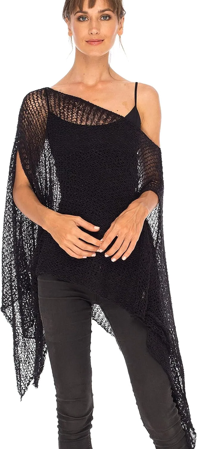SHU-SHI Womens Cozy Poncho Shrug Lightweight Knit Pullover Sweater Top Coverup Oversized Shawl