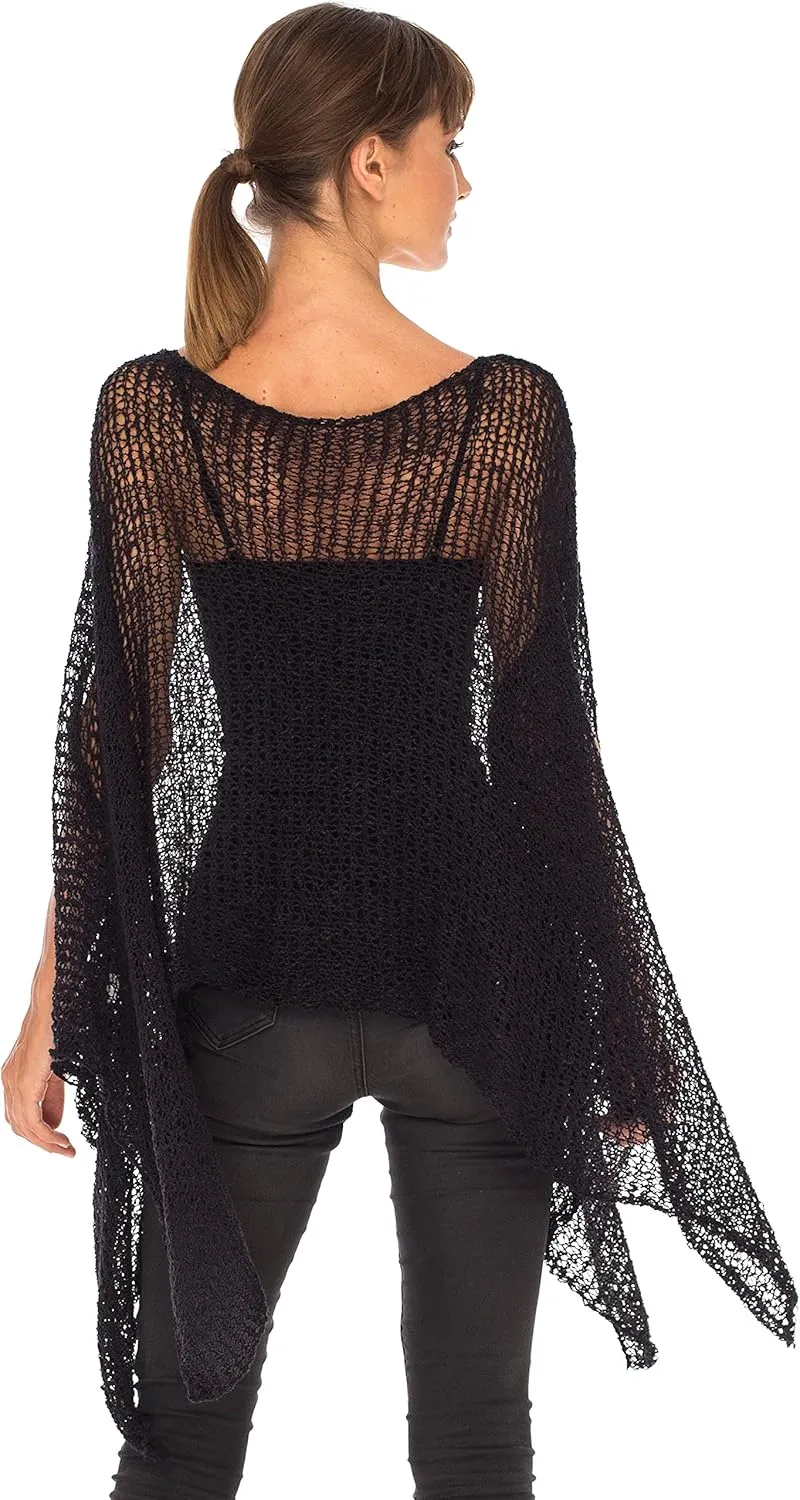 SHU-SHI Womens Cozy Poncho Shrug Lightweight Knit Pullover Sweater Top Coverup Oversized Shawl