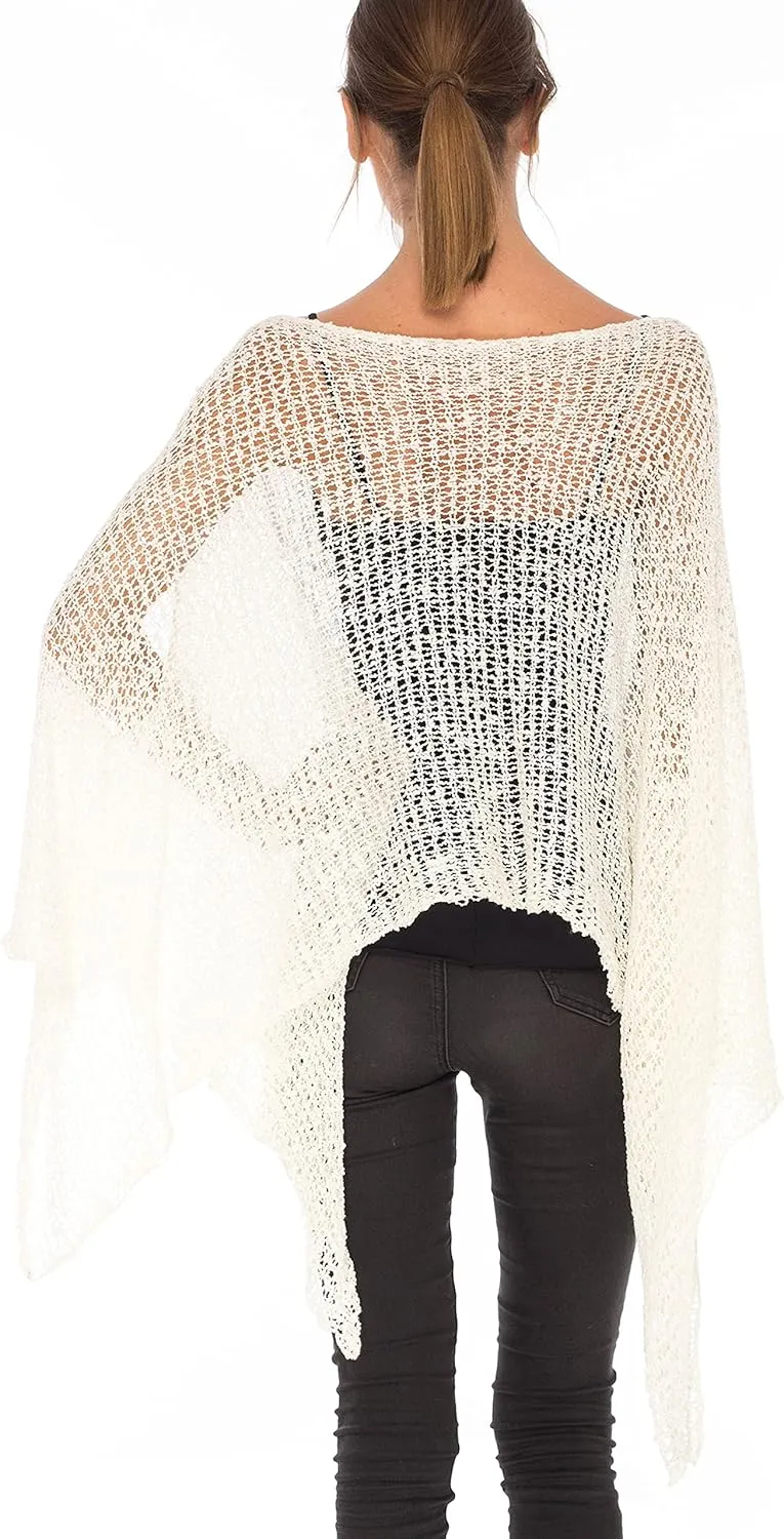 SHU-SHI Womens Cozy Poncho Shrug Lightweight Knit Pullover Sweater Top Coverup Oversized Shawl