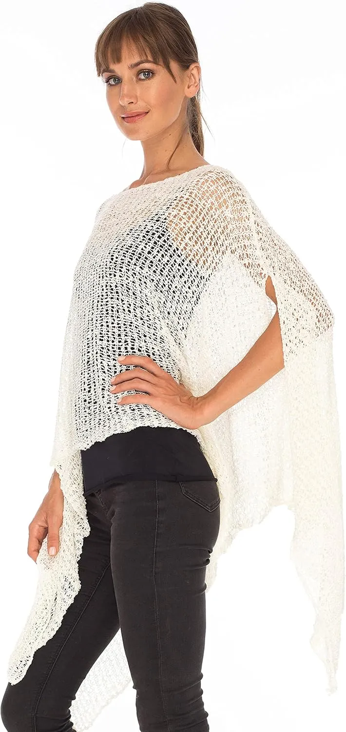 SHU-SHI Womens Cozy Poncho Shrug Lightweight Knit Pullover Sweater Top Coverup Oversized Shawl