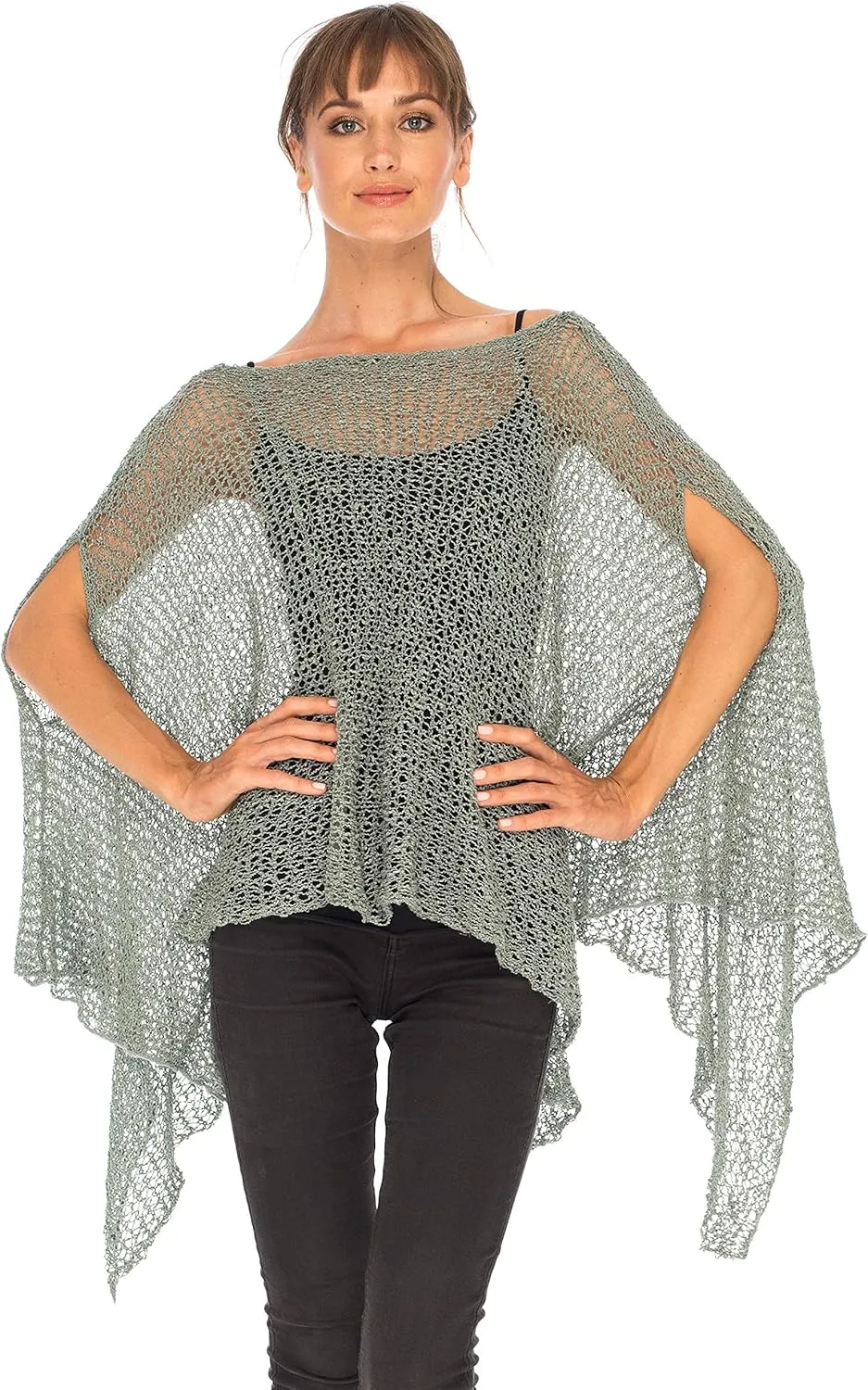 SHU-SHI Womens Cozy Poncho Shrug Lightweight Knit Pullover Sweater Top Coverup Oversized Shawl