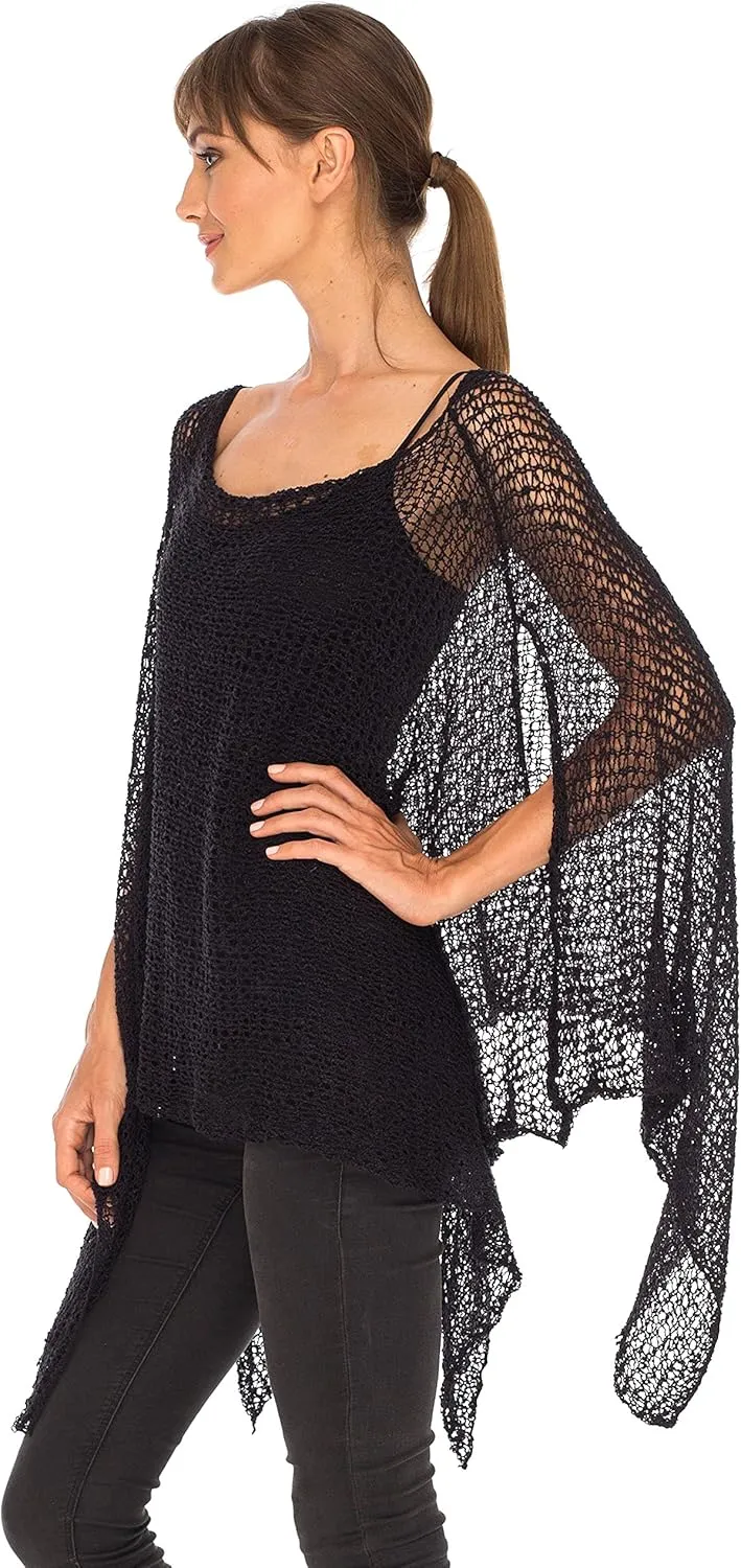 SHU-SHI Womens Cozy Poncho Shrug Lightweight Knit Pullover Sweater Top Coverup Oversized Shawl