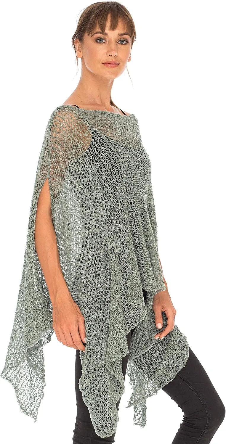 SHU-SHI Womens Cozy Poncho Shrug Lightweight Knit Pullover Sweater Top Coverup Oversized Shawl