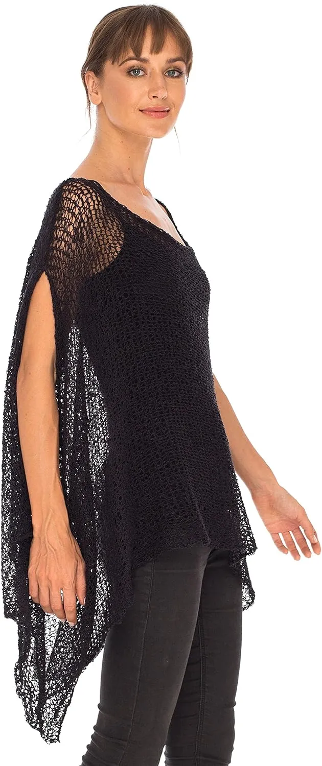 SHU-SHI Womens Cozy Poncho Shrug Lightweight Knit Pullover Sweater Top Coverup Oversized Shawl