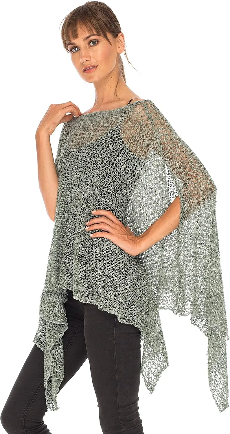 SHU-SHI Womens Cozy Poncho Shrug Lightweight Knit Pullover Sweater Top Coverup Oversized Shawl