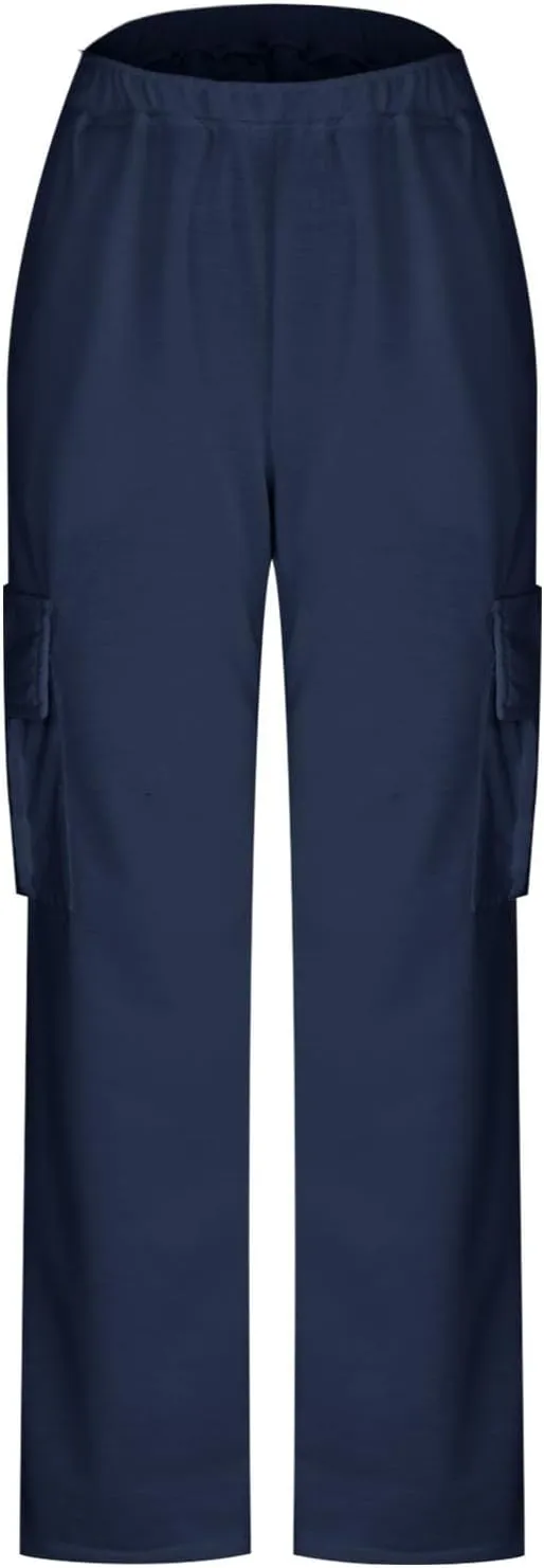 SMIDOW Cargo Pants for Women Baggy High Waist Straight Wide Leg Workout Running Jogger Pants Elastic Waist Lounge Trousers