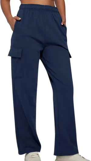 SMIDOW Cargo Pants for Women Baggy High Waist Straight Wide Leg Workout Running Jogger Pants Elastic Waist Lounge Trousers