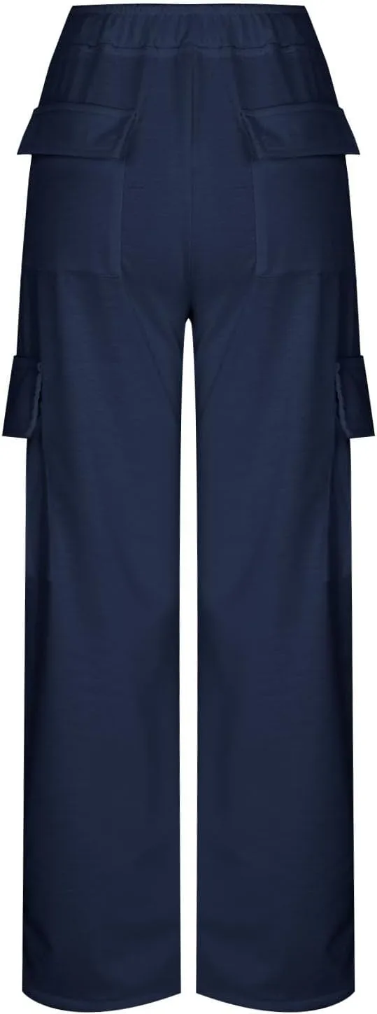 SMIDOW Cargo Pants for Women Baggy High Waist Straight Wide Leg Workout Running Jogger Pants Elastic Waist Lounge Trousers