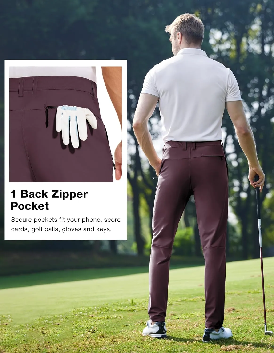 SPECIALMAGIC Golf Pants Men Stretch Slim fit Hiking Pants Lightweight Dress Casual Tapered Zipper Pockets