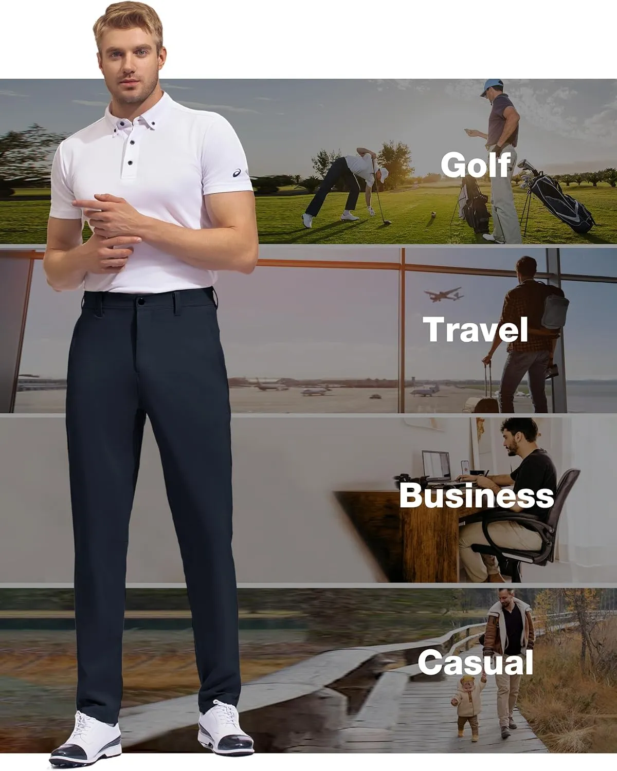 SPECIALMAGIC Golf Pants Men Stretch Slim fit Hiking Pants Lightweight Dress Casual Tapered Zipper Pockets