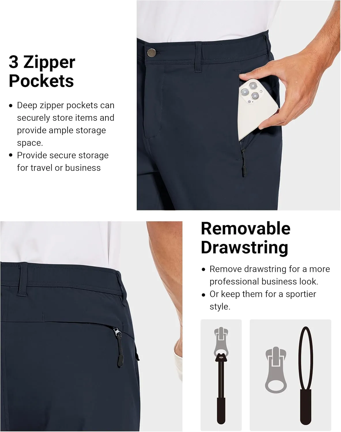SPECIALMAGIC Golf Pants Men Stretch Slim fit Hiking Pants Lightweight Dress Casual Tapered Zipper Pockets