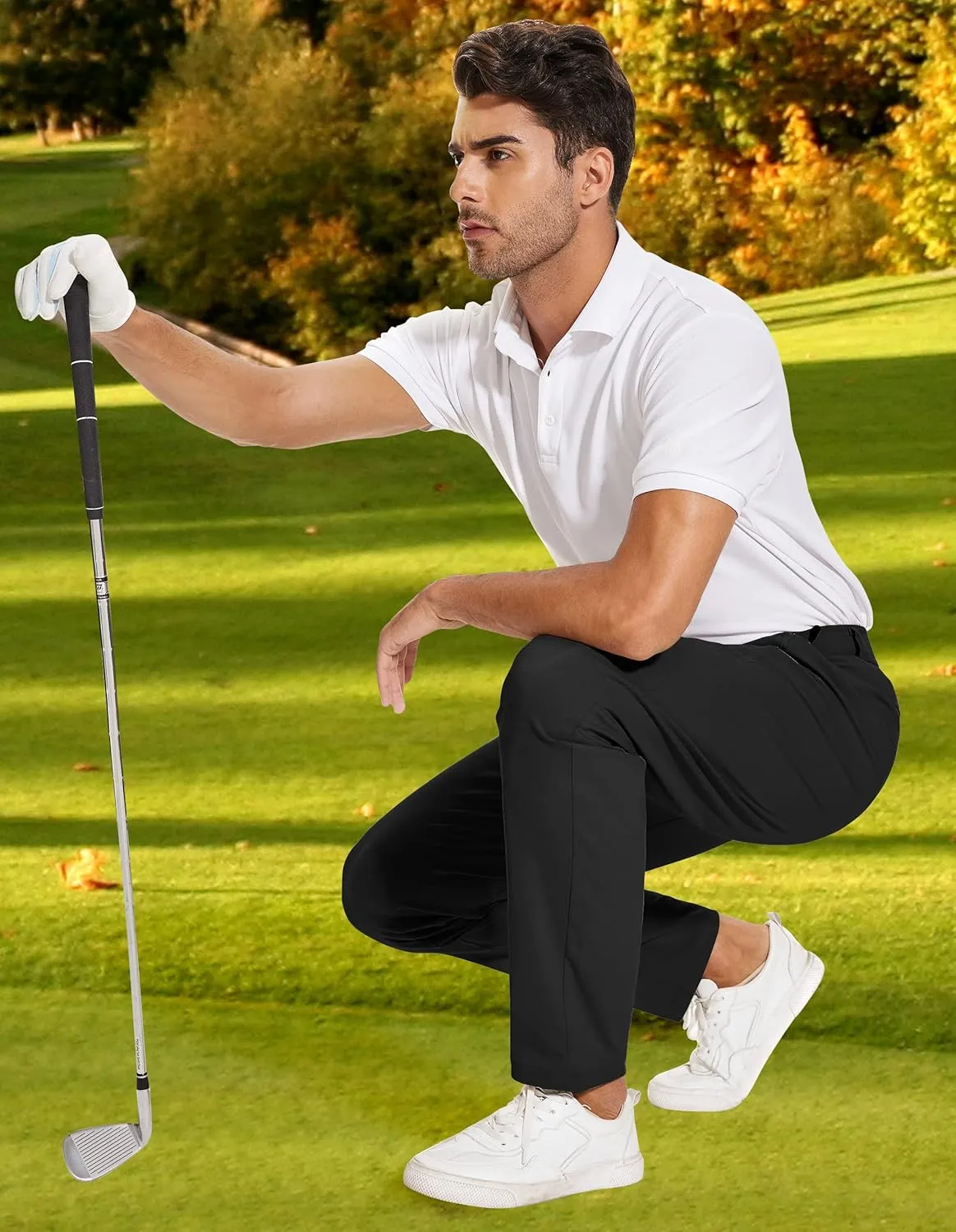 SPECIALMAGIC Golf Pants Men Stretch Slim fit Hiking Pants Lightweight Dress Casual Tapered Zipper Pockets