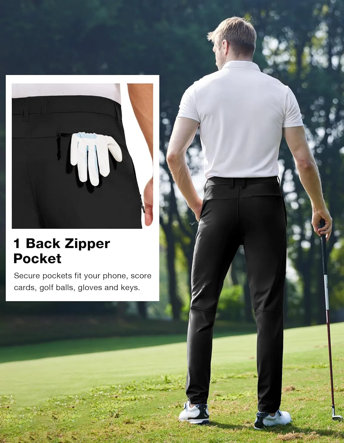 SPECIALMAGIC Golf Pants Men Stretch Slim fit Hiking Pants Lightweight Dress Casual Tapered Zipper Pockets