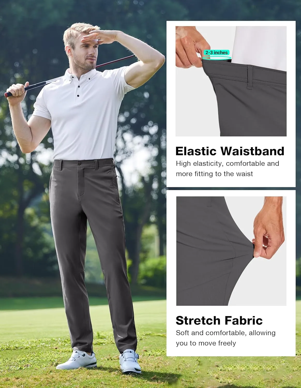 SPECIALMAGIC Golf Pants Men Stretch Slim fit Hiking Pants Lightweight Dress Casual Tapered Zipper Pockets