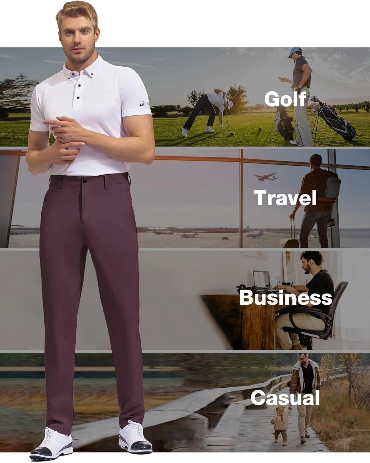 SPECIALMAGIC Golf Pants Men Stretch Slim fit Hiking Pants Lightweight Dress Casual Tapered Zipper Pockets