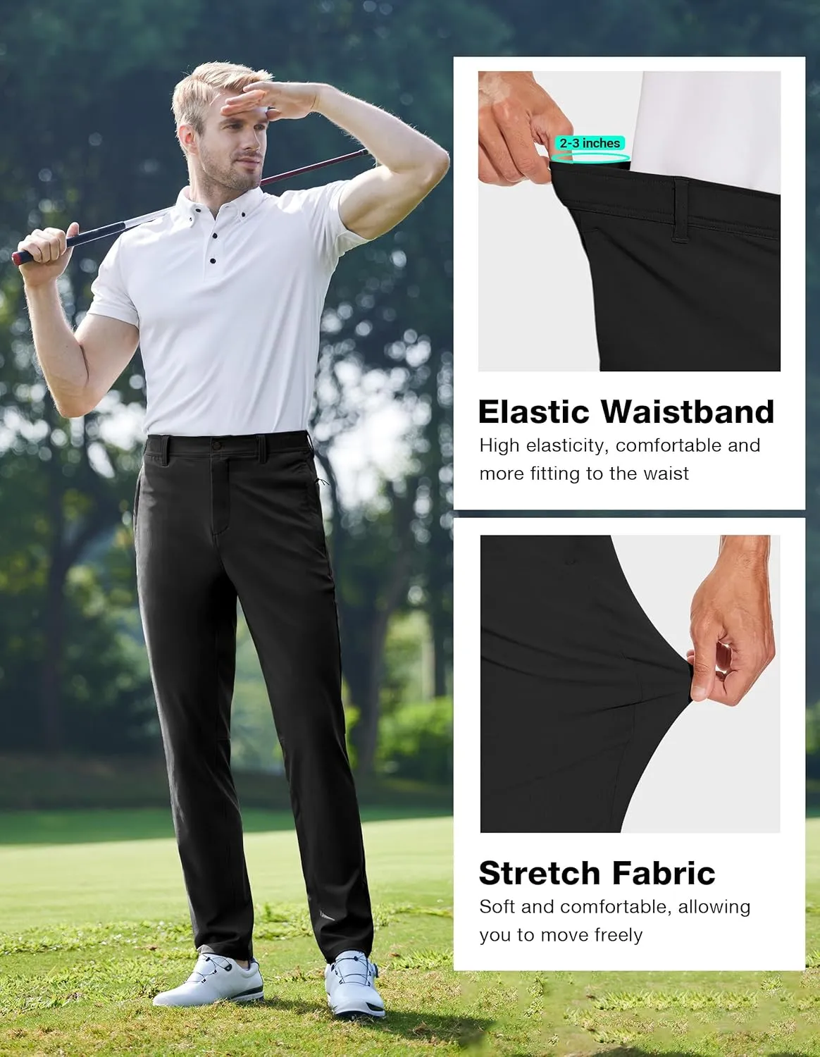 SPECIALMAGIC Golf Pants Men Stretch Slim fit Hiking Pants Lightweight Dress Casual Tapered Zipper Pockets