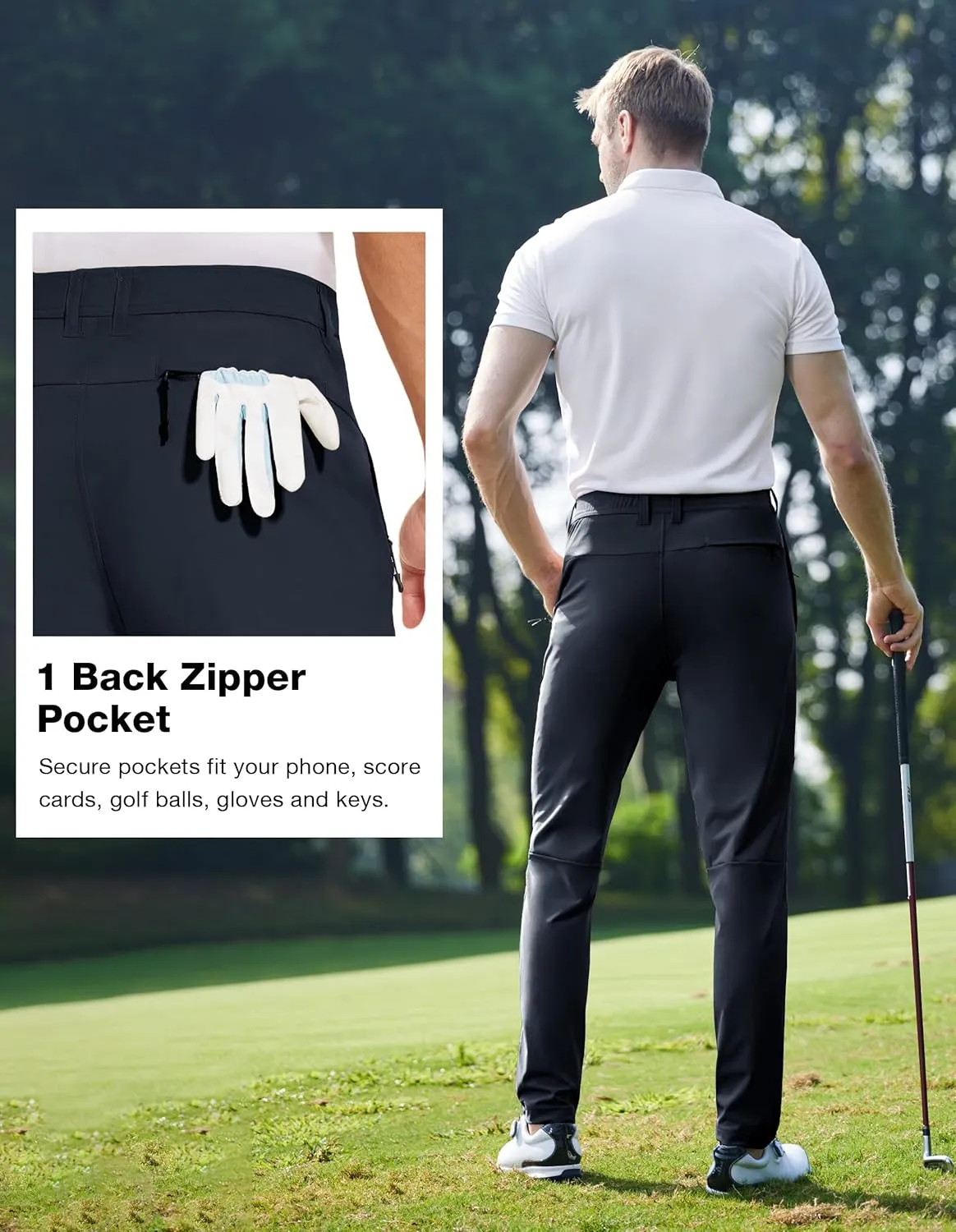 SPECIALMAGIC Golf Pants Men Stretch Slim fit Hiking Pants Lightweight Dress Casual Tapered Zipper Pockets