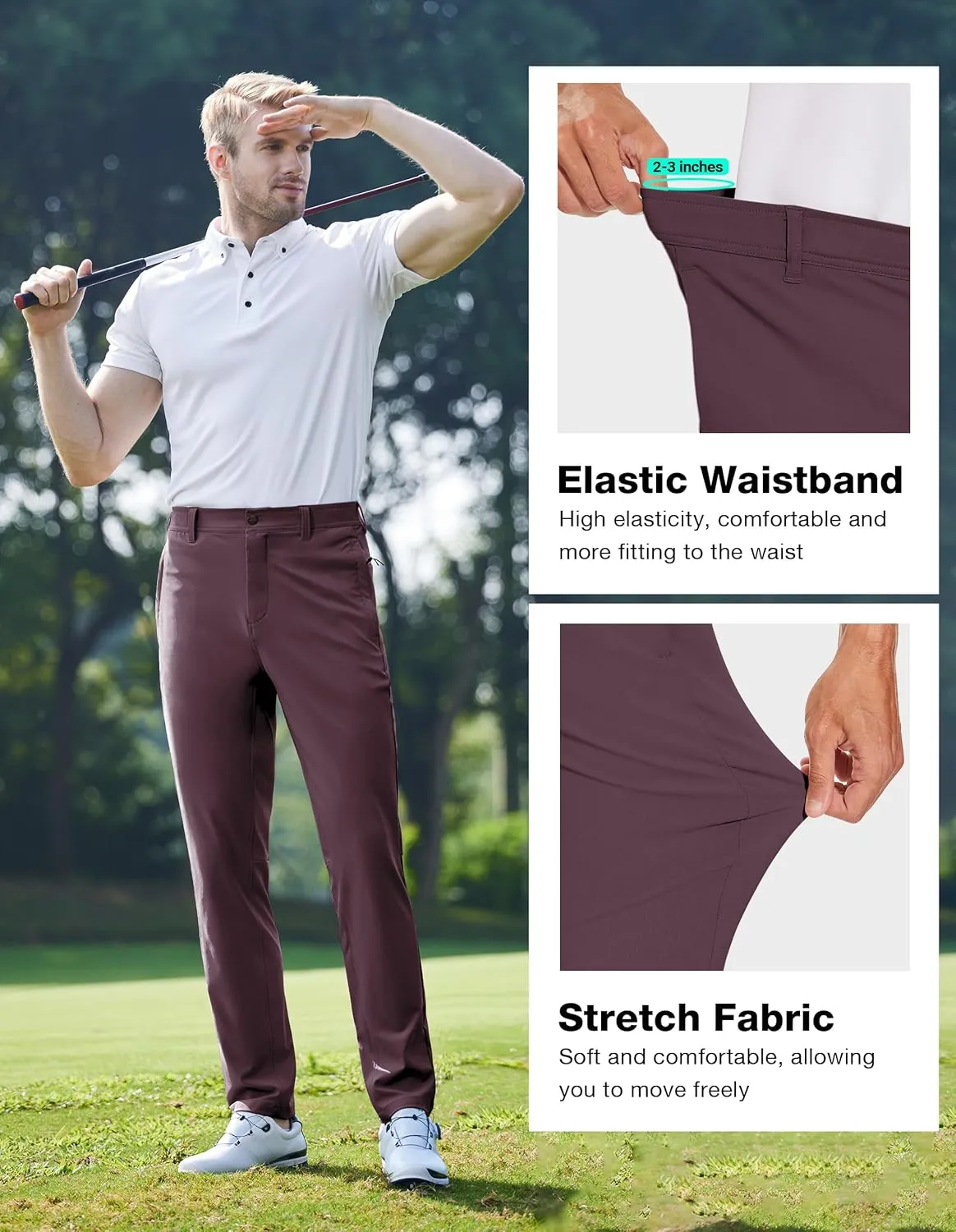 SPECIALMAGIC Golf Pants Men Stretch Slim fit Hiking Pants Lightweight Dress Casual Tapered Zipper Pockets