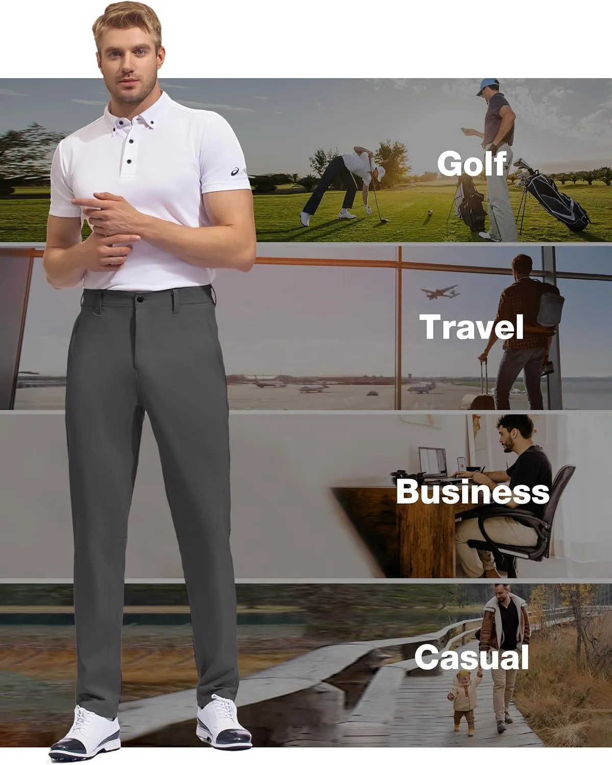 SPECIALMAGIC Golf Pants Men Stretch Slim fit Hiking Pants Lightweight Dress Casual Tapered Zipper Pockets