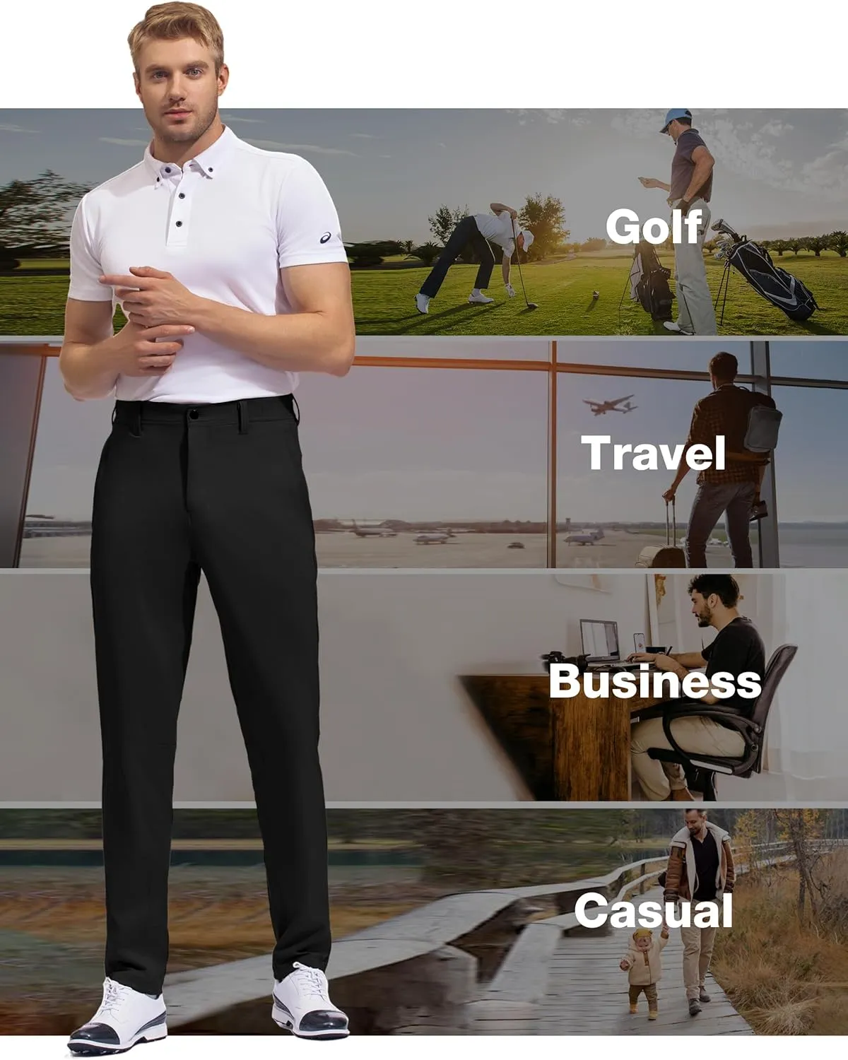 SPECIALMAGIC Golf Pants Men Stretch Slim fit Hiking Pants Lightweight Dress Casual Tapered Zipper Pockets