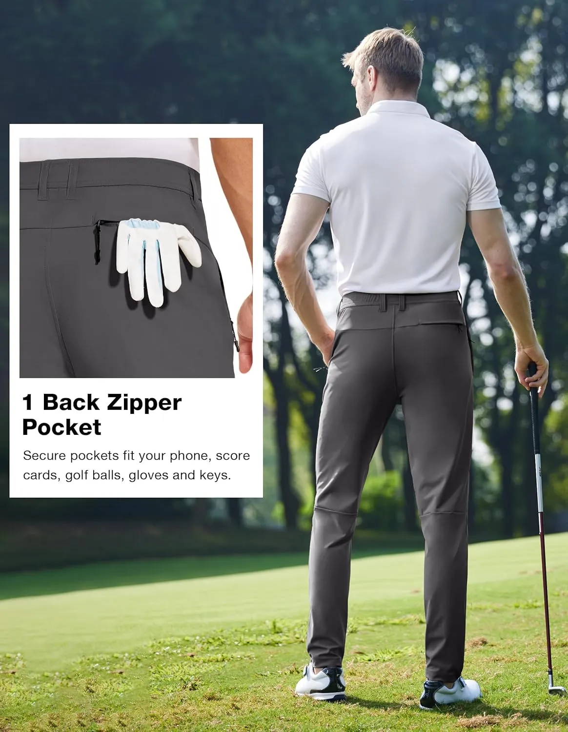 SPECIALMAGIC Golf Pants Men Stretch Slim fit Hiking Pants Lightweight Dress Casual Tapered Zipper Pockets