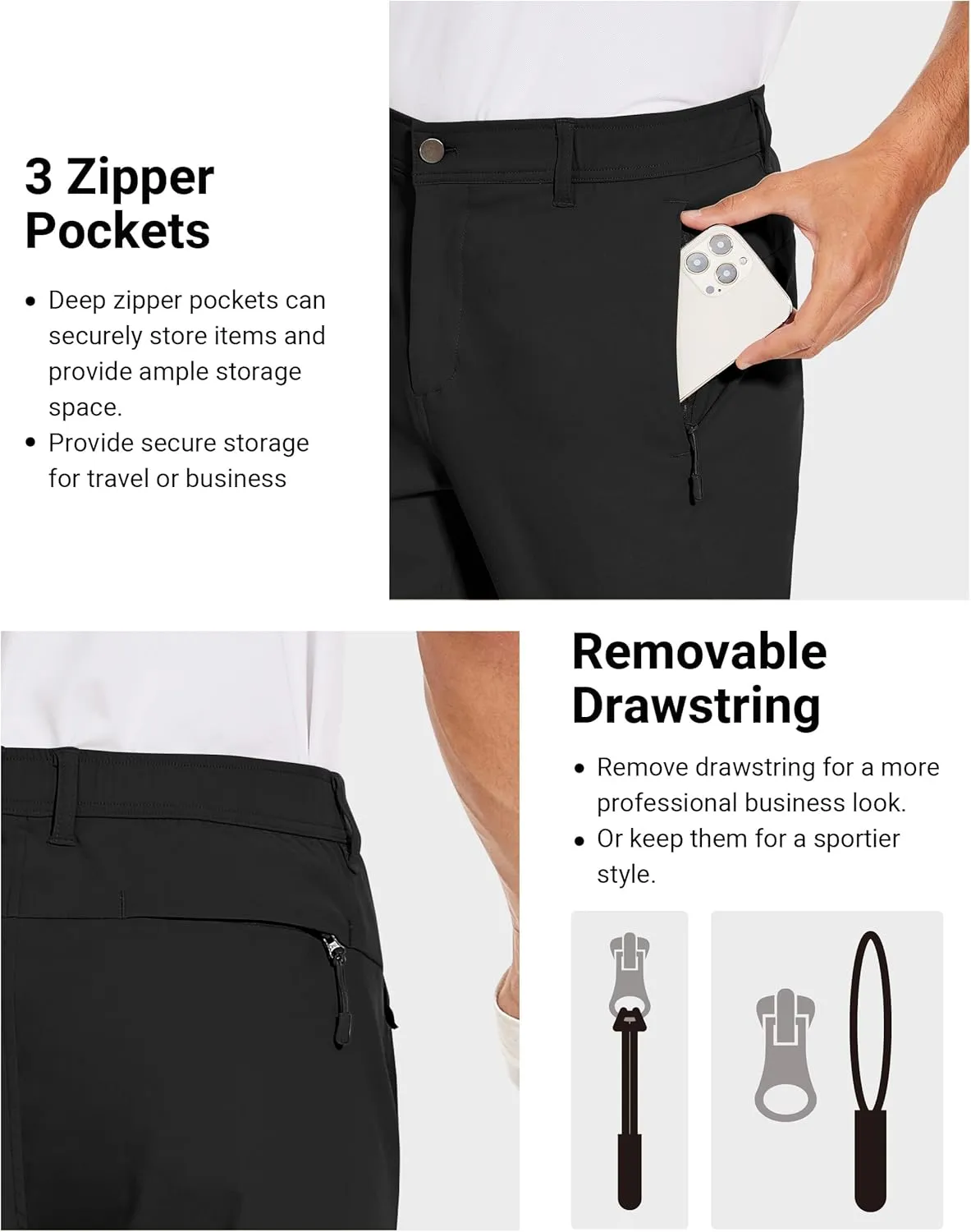 SPECIALMAGIC Golf Pants Men Stretch Slim fit Hiking Pants Lightweight Dress Casual Tapered Zipper Pockets