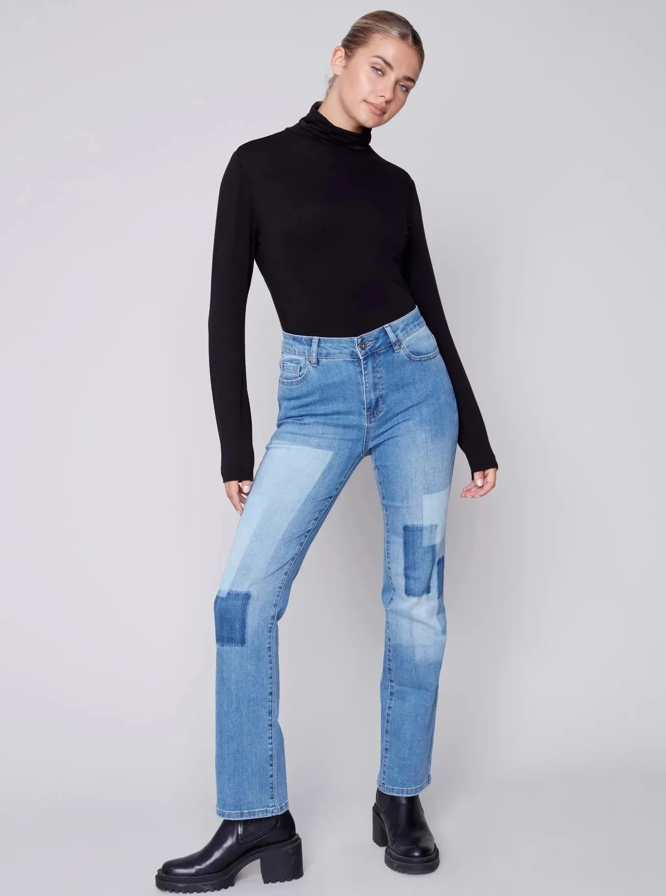 Straight Leg Jean With Dyed Patch [Medium Blue-C5433]