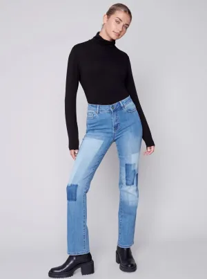 Straight Leg Jean With Dyed Patch [Medium Blue-C5433]
