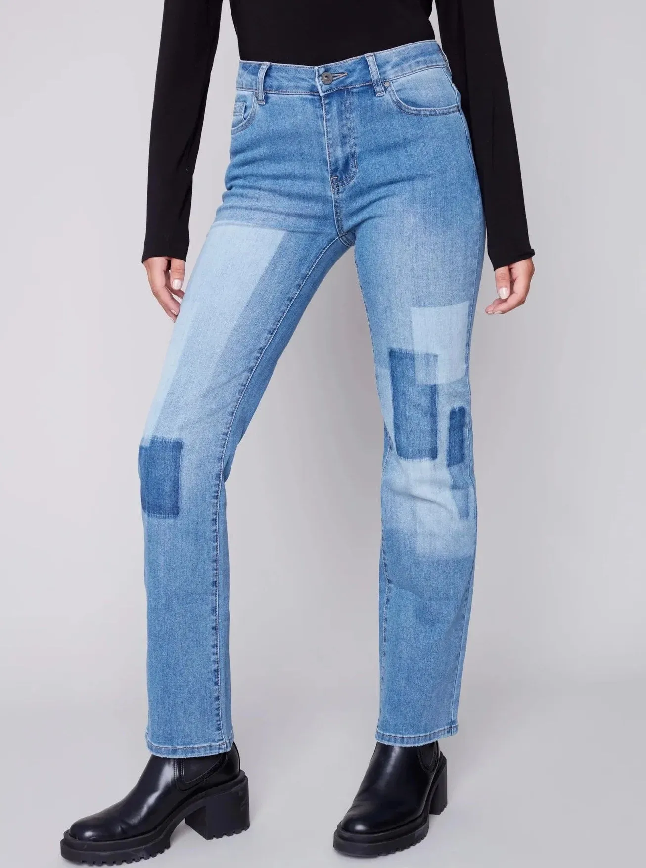 Straight Leg Jean With Dyed Patch [Medium Blue-C5433]