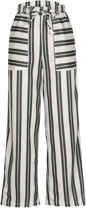 Striped Pants for Women Fashion Drawstring High Waist Palazzo Trousers with Pockets Loose Fit Wide Leg Lounge Pants