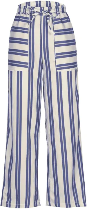 Striped Pants for Women Fashion Drawstring High Waist Palazzo Trousers with Pockets Loose Fit Wide Leg Lounge Pants
