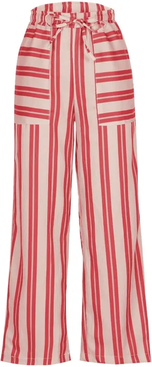 Striped Pants for Women Fashion Drawstring High Waist Palazzo Trousers with Pockets Loose Fit Wide Leg Lounge Pants