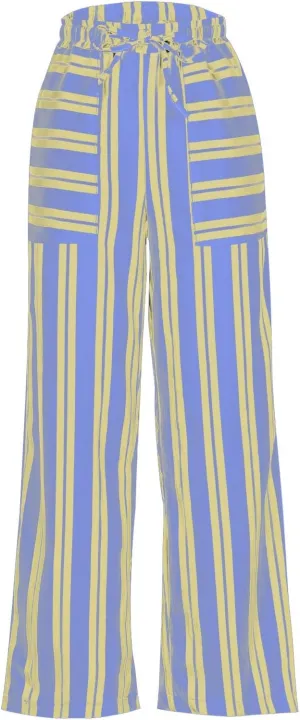Striped Pants for Women Fashion Drawstring High Waist Palazzo Trousers with Pockets Loose Fit Wide Leg Lounge Pants