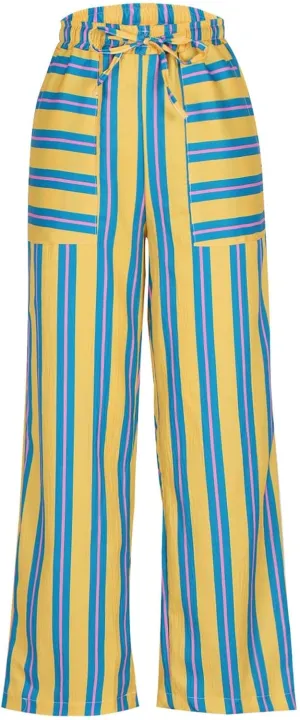Striped Pants for Women Fashion Drawstring High Waist Palazzo Trousers with Pockets Loose Fit Wide Leg Lounge Pants