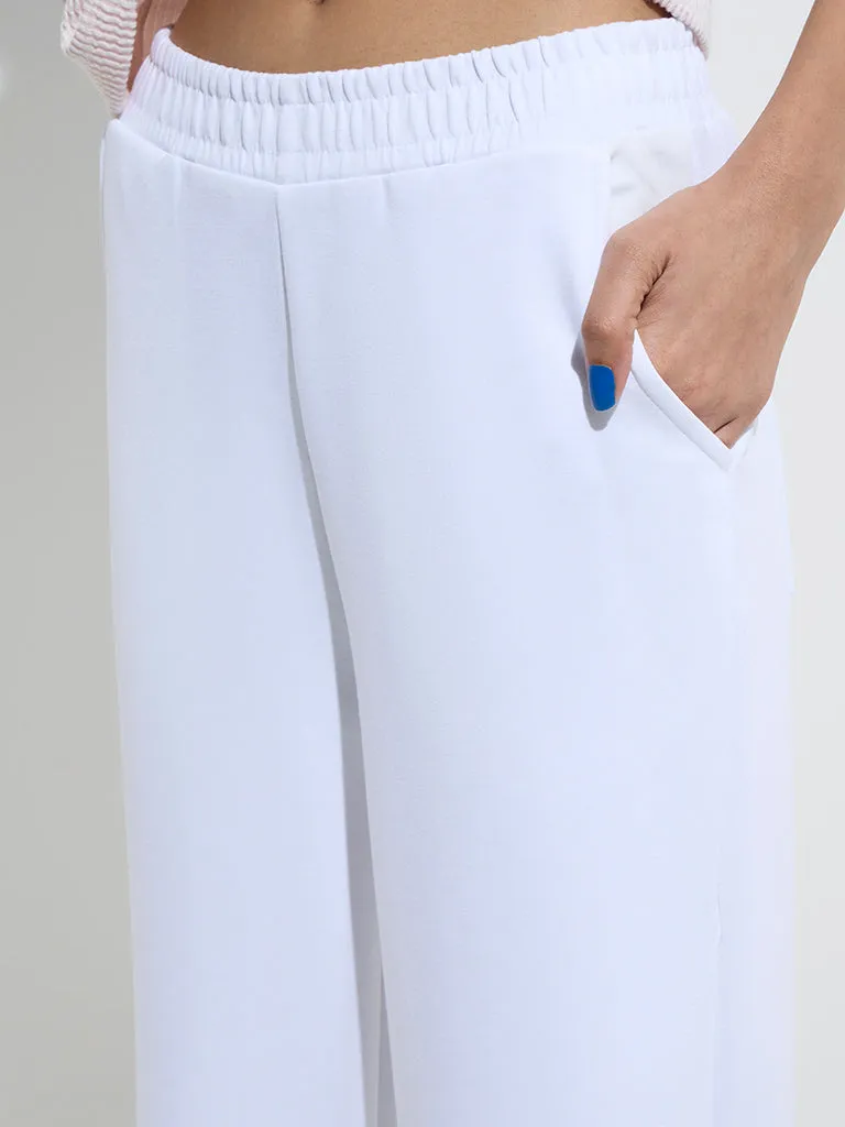 Studiofit White Solid High-Rise Track Pants