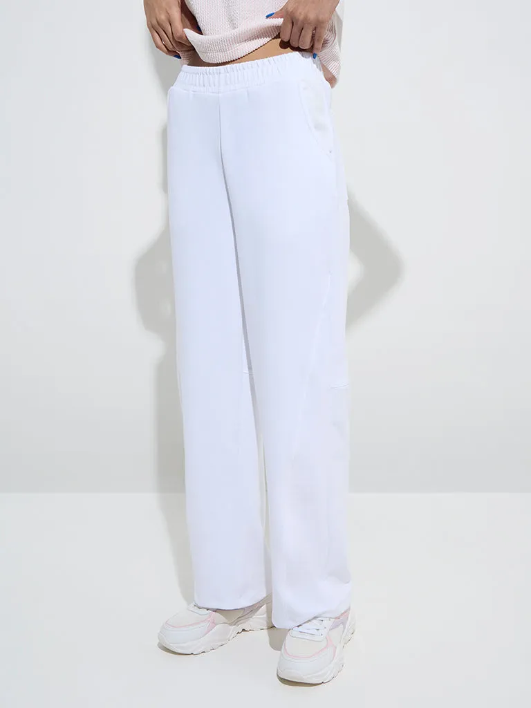 Studiofit White Solid High-Rise Track Pants