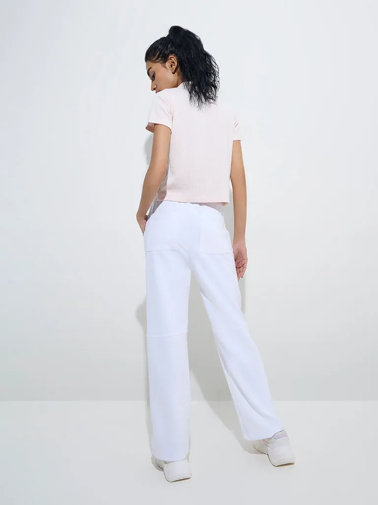 Studiofit White Solid High-Rise Track Pants