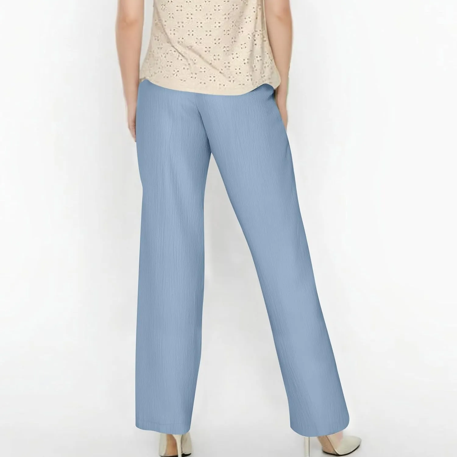 Summer Casual Pants for Women Linen Lightweight Wide Leg Elastic Waist Palazzo Pants Trendy Straight Outfit with Pockets