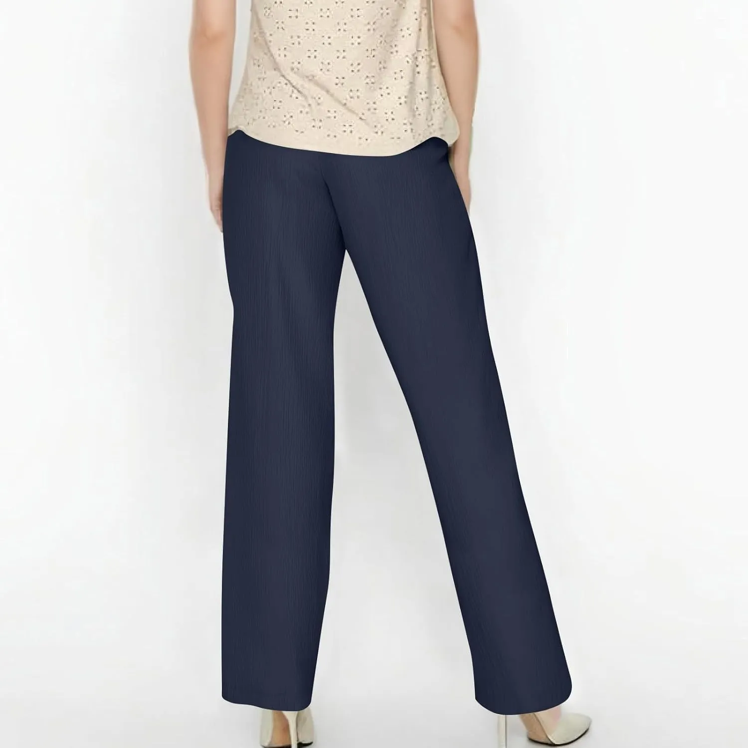 Summer Casual Pants for Women Linen Lightweight Wide Leg Elastic Waist Palazzo Pants Trendy Straight Outfit with Pockets
