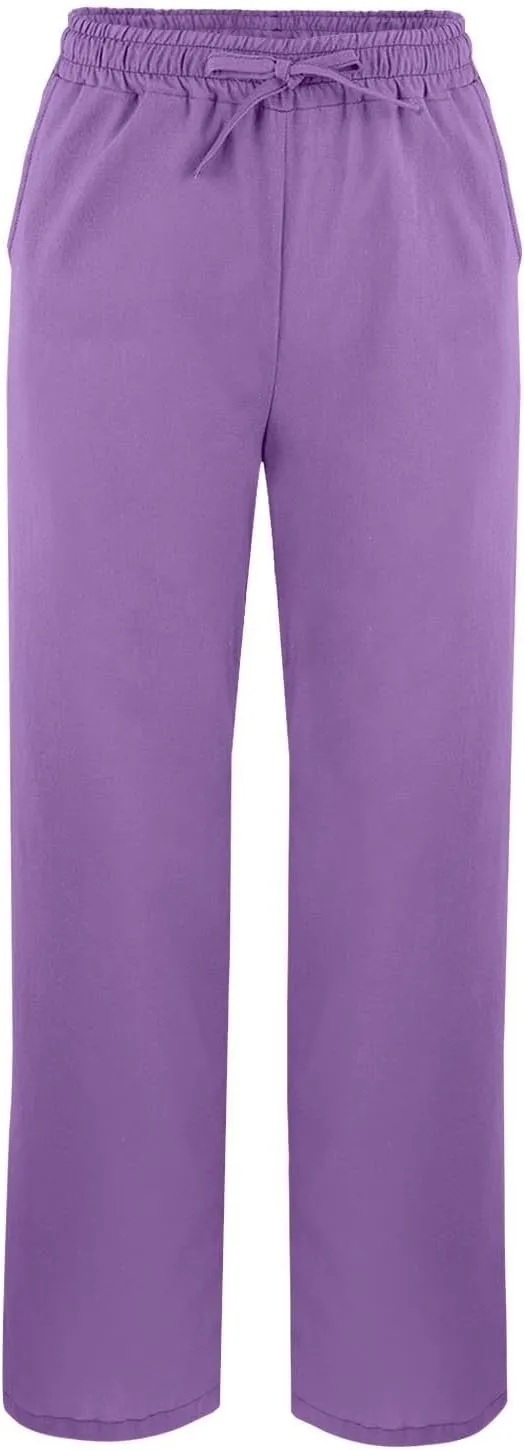 Summer Cotton Linen Pants for Women 2025 Casual Drawstring High Waisted Linen Beach Wide Leg Trousers with Pockets
