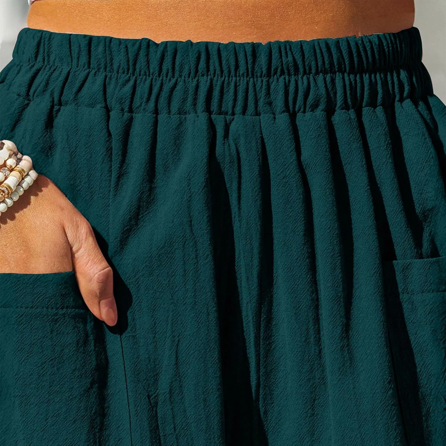 Summer Cotton Linen Pants Women Elastic Waist Straight Pant Wide Leg Beach Trousers Cozy Lightweight Resort Pants