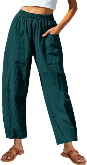 Summer Cotton Linen Pants Women Elastic Waist Straight Pant Wide Leg Beach Trousers Cozy Lightweight Resort Pants