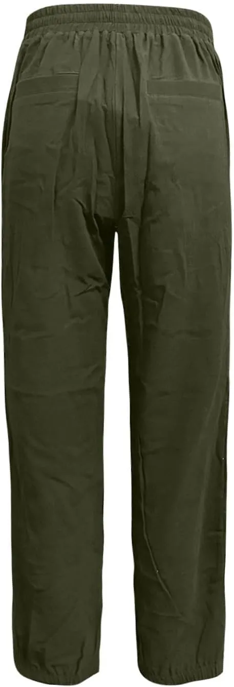 Summer Linen Pants for Women Drawstring Elastic High Waisted Casual Pants Loose Fit Beach Lounge Trousers with Pocket