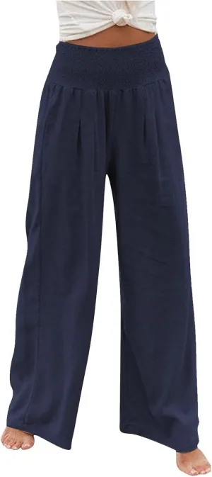 Summer Linen Pants for Women Lounge Lightweight Drawstring Loose Casual Linen Outfits Women