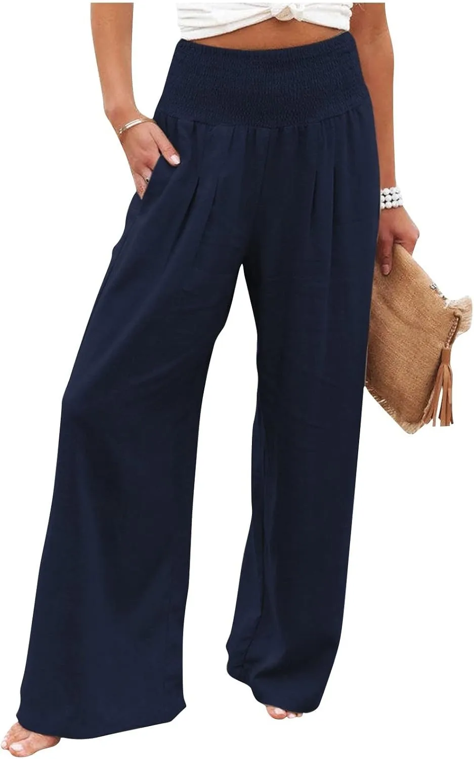 Summer Linen Pants for Women Lounge Lightweight Drawstring Loose Casual Linen Outfits Women
