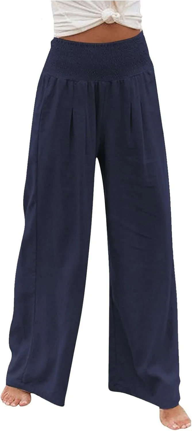 Summer Linen Pants for Women Lounge Lightweight Drawstring Loose Casual Linen Outfits Women
