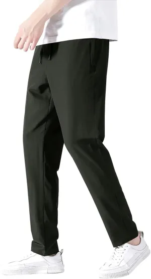 Sweatpants for Men Slim Fit Ice Silk Quick Drying Hiking Pants Lightweight Drawstring Waist Loose Straight Trousers