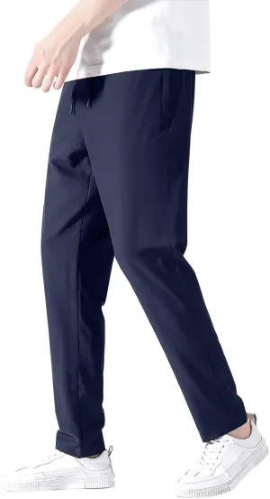 Sweatpants for Men Slim Fit Ice Silk Quick Drying Hiking Pants Lightweight Drawstring Waist Loose Straight Trousers
