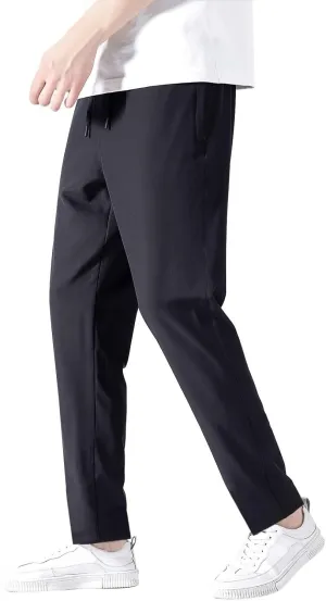 Sweatpants for Men Slim Fit Ice Silk Quick Drying Hiking Pants Lightweight Drawstring Waist Loose Straight Trousers