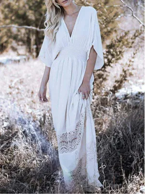 Synthetic Cotton Lace Stitching Blouse Beach Dress
